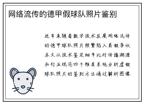 网络流传的德甲假球队照片鉴别